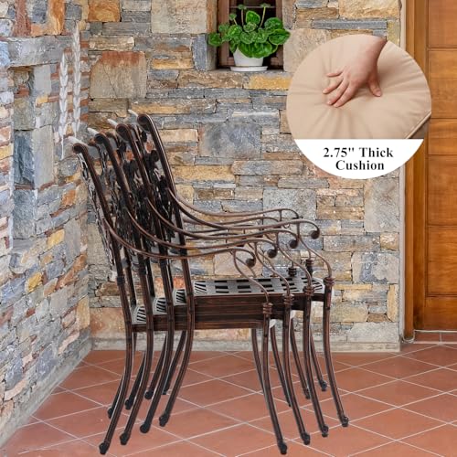 9-Piece Cast Aluminum Outdoor Dining Set, Copper Red Patio Furniture for 8 Includes Unique Strawberry & Leaf 87" Rectangular Outdoor Dining Table and 8 Stackable Chairs with Cushions & Umbrella Hole