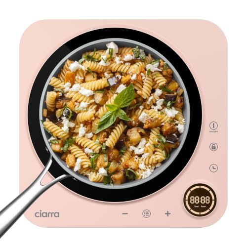 CIARRA CATIH1A-P Portable Induction Cooktop, Slim Single Electric Countertop Burner with Sensor Touch and Digital time, Pink
