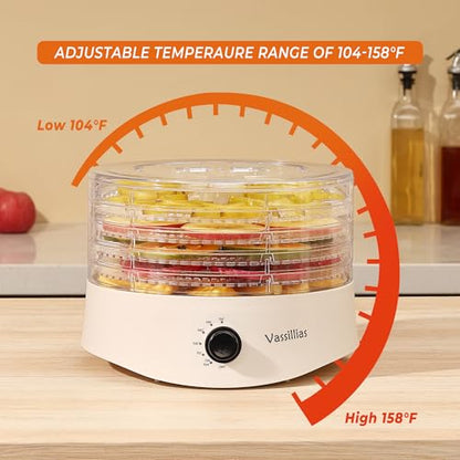 Small Food Dehydrator Dryer - Dehydrator for Healthy Food, Meat, Jerky, Fruit, Vegetable, Mushroom and Herb, 280W, 158°F, Mini Dryer with 5 BPA-Free Drying Trays, White, Model 704M