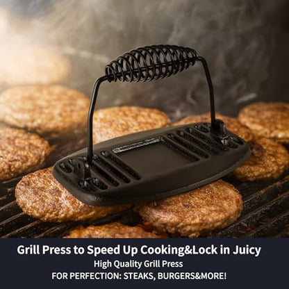 Tastedeli Cast Iron Grill Pan,9.25" Pre Seasoned Skillet with Pour Spouts,Silicone Handle Cover for Indoor and Outdoor Grilling,Durable Oven Safe,Stove Campfire Use(Black)