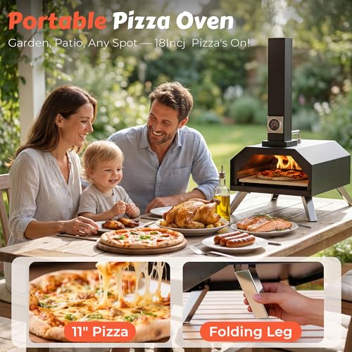 Pizza Oven Outdoor With a Thermometer, Portable Wood Fire Pizza Oven Stainless Steel Pizza Maker for Backyard or Outside Camping, Pizza Stone(11.25inch*11.25inch)