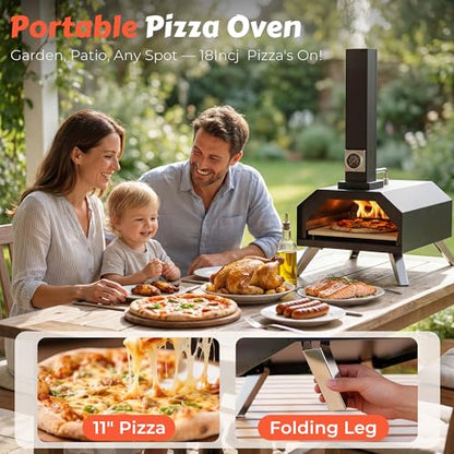 Pizza Oven Outdoor With a Thermometer, Portable Wood Fire Pizza Oven Stainless Steel Pizza Maker for Backyard or Outside Camping, Pizza Stone(11.25inch*11.25inch)