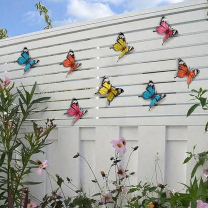 LSFFM 4 Pack Metal Butterfly Decorations, 6.7 in Butterfly Wall Art Sculpture Hanging Decor, Metal Butterflies Outdoor Decor for The Garden, Patio, Fence, Home, and Yard
