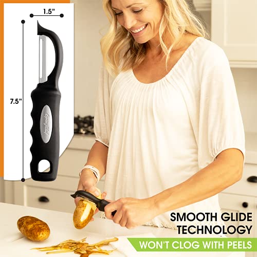 Spring Chef Premium Swivel Vegetable Peeler, Soft Grip Handle and Ultra Sharp Stainless Steel Blades - Perfect Kitchen Peeler For Veggie, Fruit, Potato, Carrot, Apple - Black
