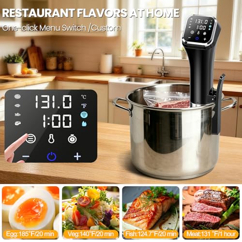 KingSom WIFI Sous Vide Cooker,1100W Sous Vide Machine Immersion Circulator Preset Recipes on APP & Touch Control,Large LCD Screen Sous Vide,3D Water Fast-Heating Ultra-Quiet,Sous Vide Kit with Timer