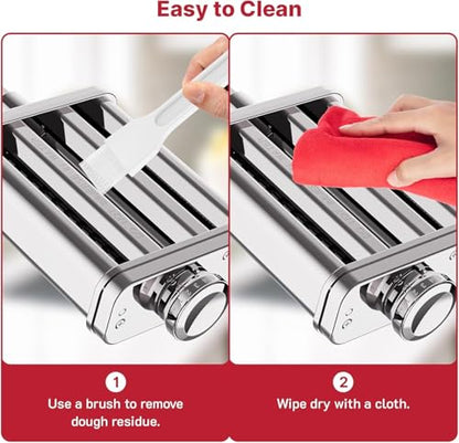 GVODE Electric Pasta Maker - 3-in-1 All Metal Pasta Sheet Roller & Cutter Set 700W Max Motor, includes Fettuccine & Spaghetti Maker with Cleaning Brush and Roller Guider, Stainless Steel Silver