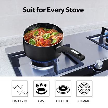 KOCH SYSTEME CS 3 Quart Saucepan - 3 Quart Pot with Nonstick Granite Coatings, 4.4" Deep Sauce Pan with Lid, Heating, Nonstick Saucepan Comfortable Handle, Sauce Pot 3 QT