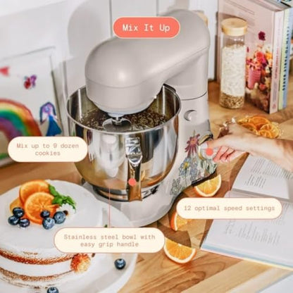 Wonderful Kitchen Stand Mixer 5.3 Qt Bowl, 12 Speeds Tilt-Head, Dough Hook Flat Beater Whisk for Baking Tasks Metal Build for Baking (Wildflower Porcini Taupe)