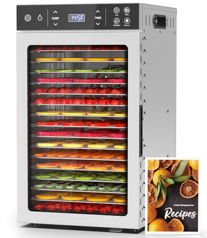 HOPERAN 16-Tray Stainless Steel Food Dehydrator, 800W with 4 Presets