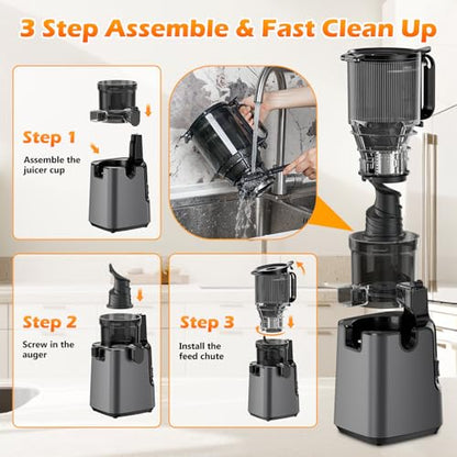 Juicer Machines with 5.8" Large Chute, 2-in-1 Cold Press Juicer for Whole Vegetables Fruits 400W, Masticating juicer Easy to Clean Juice Extractor Machine for Making Nut Mike, Juice, Premium Gray