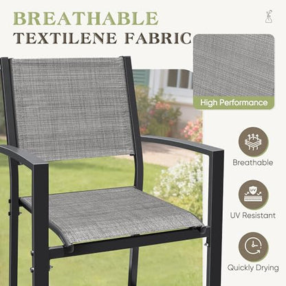 Greesum 7 Piece Patio Dining Set, Outdoor Furniture with Large Table & 6 Textilene Chairs for Garden, Poolside, Porch, Grey