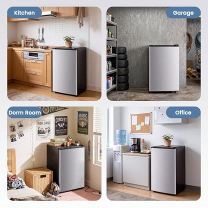 DUMOS 3.2 Cu.Ft Mini Fridge with Freezer, Single Door Refrigerator with Adjustable Thermostat, Compact Small Fridge for Bedroom, Office, Dorm,Single Door Silver