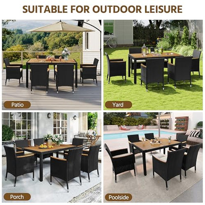 Yaheetech 7 Piece Patio Furniture Set, Outdoor Dining Acacia Wood Table Top Rattan Conversation with Soft Cushions, 6 Chairs & 1 Table for Backyard, Deck, Garden & Yard, Black/Beige