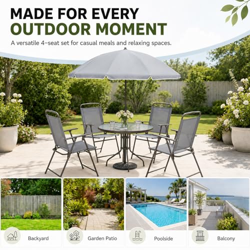 Qinazoe 6-Piece Patio Dining Set for 4 with Umbrella, Gray