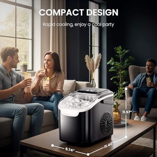 Antarctic Star Countertop Ice Maker Machine with Handle, 8 Cubes Ready in 6 Mins, 26.5lbs/24Hrs, Self-Cleaning Portable Ice Maker/Basket and Scoop for Home/Kitchen/Camping/RV (Black/Grey)