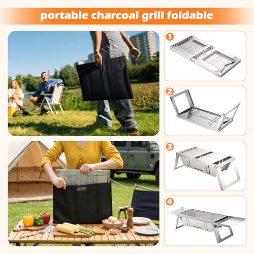 Small Portable Bbq Charcoal Grill,Mini Folding Barbecue Grill With 4-Level Heat Control,Outdoor Tabletop Bbq For Camping Essentials,Easy-To-Use Barbecue Smoker For Picnic Garden Terrace Camping Travel