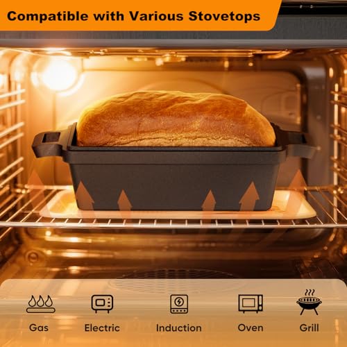 Heimekite 9×5 Inch Cast Iron Loaf Pan with Lid, bread pans for baking, 2 Piece Set | Even Heat Distribution Bread Baking Pan for Homemade Sandwich Bread, Banana Bread, Cakes, Meatloaf