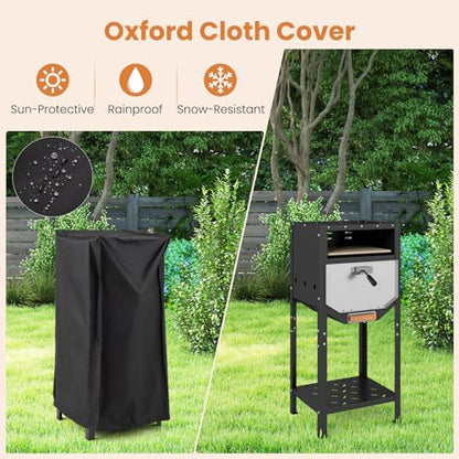 Happygrill 12” Pizza Oven Outdoor, Wood-Fired Pizza Stove with Ash Tray & Wood Storage, Pizza Stone, Pizza Peel & Oxford Cloth Cover, Multi-Fuel Pizza Maker for Patio, Backyard, Camping & BBQ