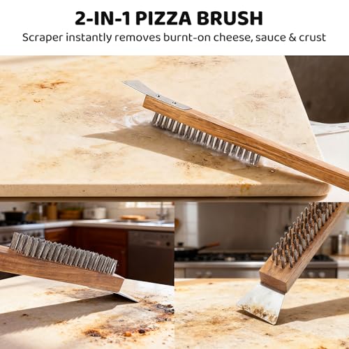 5 PCS Pizza Stone Set for Oven and Grill, Pizza Making Tools with 15" Baking Stone, Pizza Peel, Pizza Cutter Wheel, Oven brush, Scraper, for Pizza & Bread,Grill