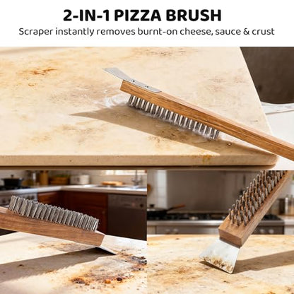 5 PCS Pizza Stone Set for Oven and Grill, Pizza Making Tools with 15" Baking Stone, Pizza Peel, Pizza Cutter Wheel, Oven brush, Scraper, for Pizza & Bread,Grill