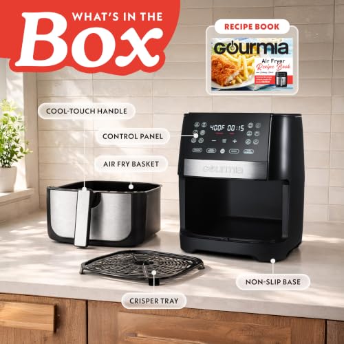 Gourmia 8 Qt Digital Air Fryer GAF826 – XL Capacity with 12 One-Touch Presets, Nonstick Dishwasher Safe Basket, Oil-Free Cooking, ETL-Certified, Sleek Black Finish
