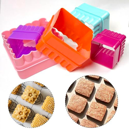 Cookie Biscuit Cutter Set, Two Side Cookie Cutters Plastic Set Multi-size Cake Fruit Vegetable Shapes Cutter Random color (Square Shaped, 5 Pack)