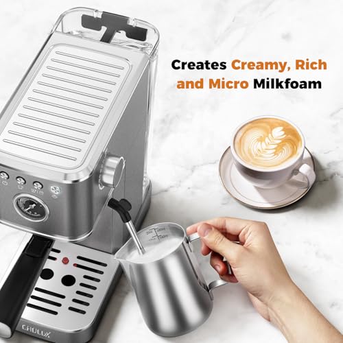 CHULUX Elite Espresso Coffee Machine with Steam Wand for Cappuccino, Gray