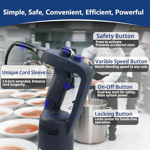 VONCI 500W Commercial Immersion Blender, 16" SUS 304 Removable Shaft, Heavy Duty Power Hand Mixer with Variable Speed 6000-20000RPM, Professional Electric Stick Blender for Restaurant Kitchen Use.