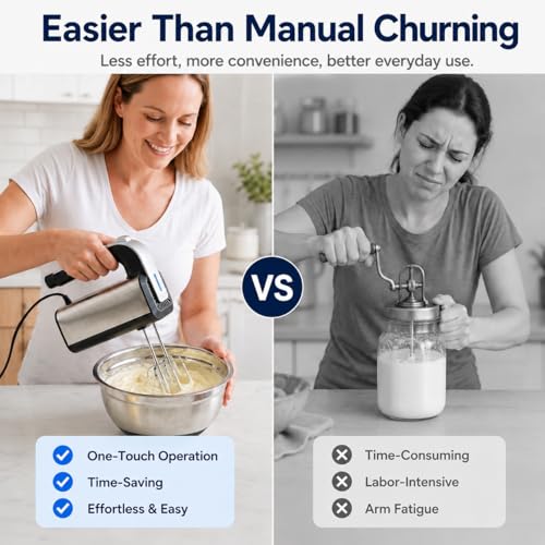 Electric Butter Churner with One-Touch & Adjustable Speeds, Butter Maker for Baking Prep & Farm Breakfasts, Butter Churn for DIY Family Fun – Kitchen Gadget