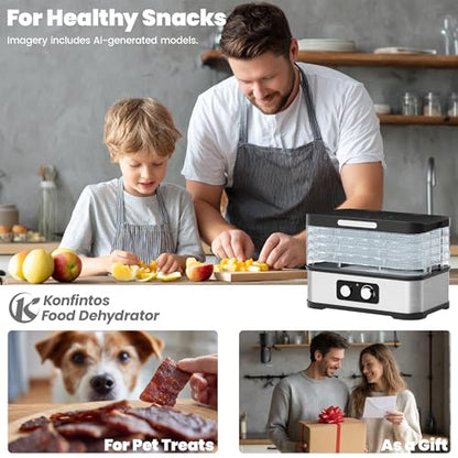 Konfintos Compact Food Dehydrator Machine for Jerky & Fruit, 250W Small Food Dryer, 5 Stackable BPA-Free Trays with Temperature Control for Beef and Deer Jerky, Mushroom, Herbs & Pet Treats, 72H Max