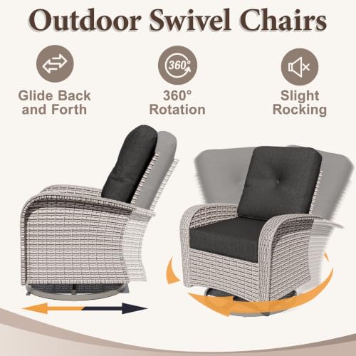 Aukreolis 16 Pieces Patio Furniture Set with Fire Pit Table, Outdoor Sectional Wicker Sofa with Thick Cushions, High Back Swivel Rocker Patio Chairs, Rattan Conversation Set with Coffee Table, Black