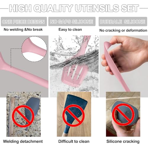 Umite Chef 22-Piece Silicone Cooking Utensils Set, Heat Resistant & Dishwasher Safe Kitchen Tools, Non-Scratch Spatula Set for Nonstick Cookware (Pink)