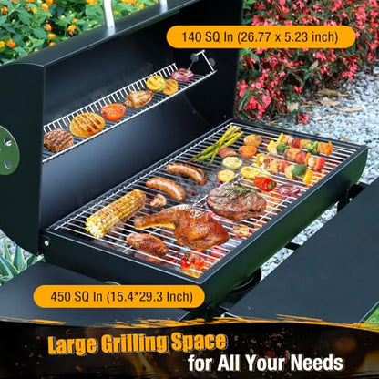 SUNLIFER Charcoal BBQ Grills Outdoor: Spacious Barrel Barbecue Grill with Side Front Table - Premium BBQ Smoker Combo for Backyard Cooking Patio Grilling Tailgating Party Camping Picnic
