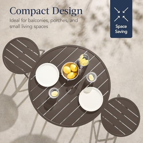 Best Choice Products 3-Piece Patio Dining Set, Bar Height, Outdoor Bistro Set, Outdoor Round Bar Table w/ 2 Bar Stools, Steel - Taupe