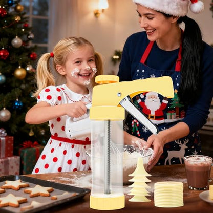 Cookie Press, Spritz Cookie Press for Baking, Thicken Cookies Press Gun Kit with 16 Discs and 6 Icing Tips, Suitable for DIY Cookies Maker and Cake Icing(Yellow)