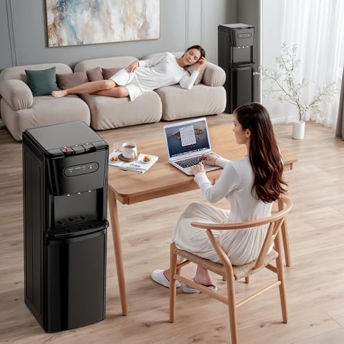 Manastin Bottom Loading Water Cooler Dispenser，3 Temperature Settings - Hot, Cold & Room, Empty Bottle Indicator, Child Safety Lock, Ideal for Office, Home, Living Room, Matte Black