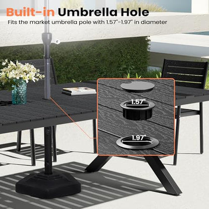Pellebant 13 Piece Patio Table and Chairs Set for 12, Aluminum Outdoor Dining Set with Umbrella Hole, Stackable Dining Chair & 118" Dining Table, Black