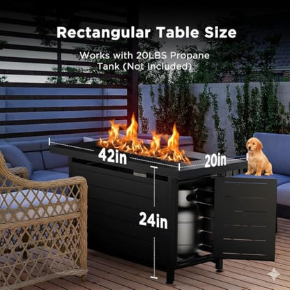 Ciays 42-Inch Propane Fire Pit – 60,000 BTU Steel Gas Fire Pit Table for Outside, Steel Lid & Lava Rock, 2 in 1 Fire Table, Adds Warmth to Gatherings & Parties on Patio, Deck, Garden & Backyard, Black