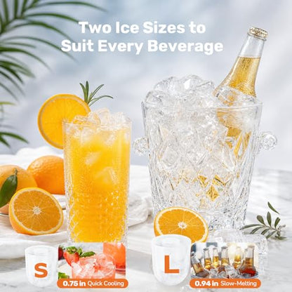 Sweetcrispy Countertop Ice Maker with Scoop, Basket and Handle, Portable Ice Machine 9 Cubes Ready in 6 Mins, 26.5lbs in 24Hrs, 2 Sizes for Home Kitchen Office Bar Party