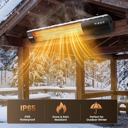 YESERLl Electric Patio Heater with Remote Control- 1500w Outdoor Heater Fast Heating with 3 Power Setting, WallMounted Carbon Infrared Heater Quiet - IP55 Waterproof and 24H Timer for Snow Outdoor