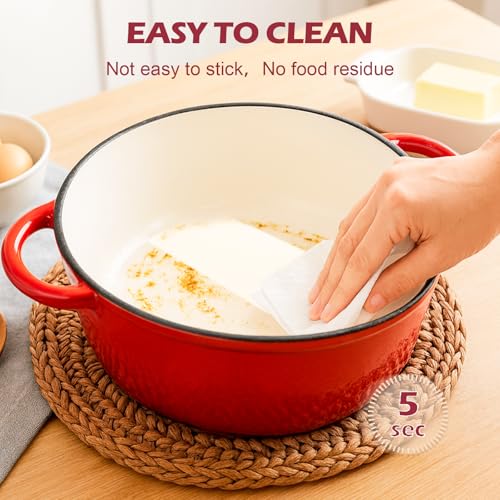 Hisencn Enameled Cast Iron Cookware Set - 2 PC Set of 5.5QT Dutch Ovens, 2QT Sauce Pan, Dutch Oven Set, Ceramic Coated Cast Iron, Heavy Duty, Gas/Induction Compatible,Red