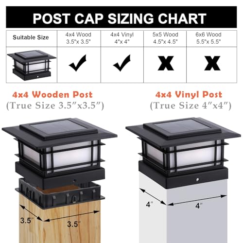 Dynaming 4x4 Solar Post Cap Lights Outdoor with Flickering Flame Light, Black Shell Fence Post Solar Lights Fit Vinyl/Wooden Posts, Brightness LED Lighting Decor for Garden Deck Patio, 12 Pack