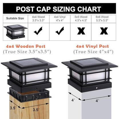 Dynaming 4x4 Solar Post Cap Lights Outdoor with Flickering Flame Light, Black Shell Fence Post Solar Lights Fit Vinyl/Wooden Posts, Brightness LED Lighting Decor for Garden Deck Patio, 12 Pack