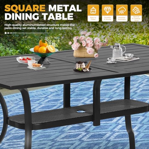 Incbruce 8 Pieces Patio Dining Set with Brown Umbrella, Outdoor Dining Set of 6 Textilene Chairs and Rectangle Table with Umbrella Hole for Backyard, Garden, and Poolside (Brown)