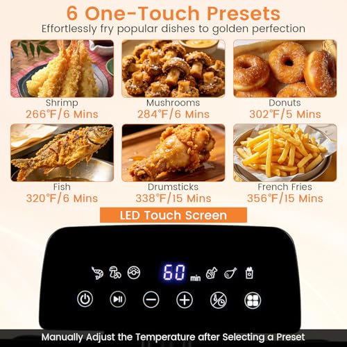 COSTWAY Deep Fryer with Touch Screen, 5.3-Qt/5L Electric Fryers with Basket, 6 Presets, 1700W Stainless Steel Countertop Fryer Pot w/Enamel Oil Tank, Viewing Window, Anti-Grease Filter & Timer, Black