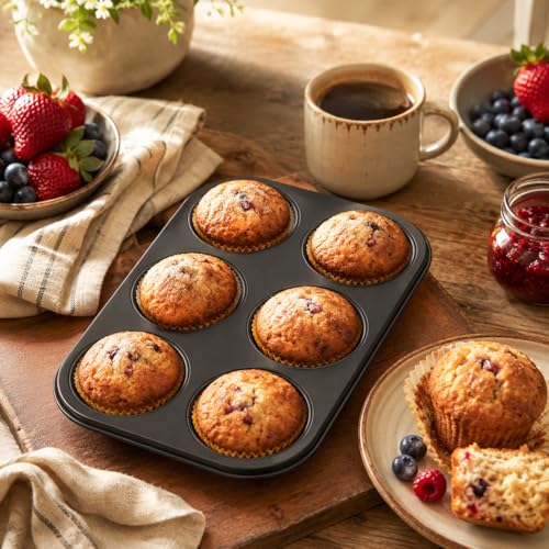 AGIgear Premium Non-Stick Muffin Baking Pan,2Packs Cupcake Pan,Stainless steel 6-Cup Muffin Tin (Black)