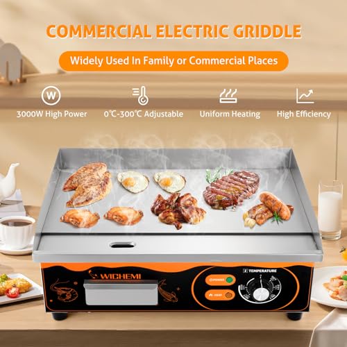 WICHEMI 22" Electric Grill Commercial Countertop Griddle Flat Top Grill Hot Plate Non-Stick Stainless Steel Teppanyaki Grill for Restaurant Kitchen, 110V 3000W