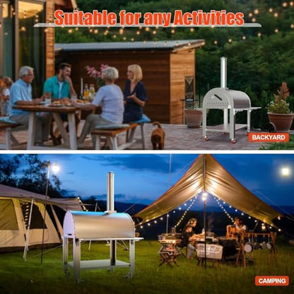 Garvee 44 Inch Pizza Oven Outdoor,Wood Fire & Propane Gas Dual Fuel with Wheels and Accessories in Stainless Steel for Restaurant, Backyard, Garden, Patio, Camping, Silver
