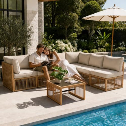 7 Piece Outdoor Small Patio Furniture Set, Wicker Sectional Furniture Set