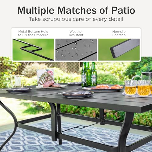 PHI VILLA 7 PCS Patio Dining Set, Outdoor Table & Chairs Set with Large Metal Table & 6 High Back Padded Outdoor Swivel Armerest Chairs, Patio Dining Furniture Set for Patio, Lawn, Garden, Porch